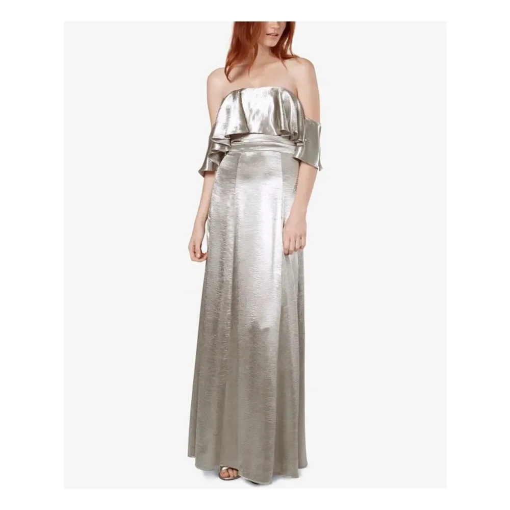 FAME AND PARTNERS Womens Silver 3/4 Sleeve Full-Length Prom Sheath Dress 8 - Picture 1 of 5